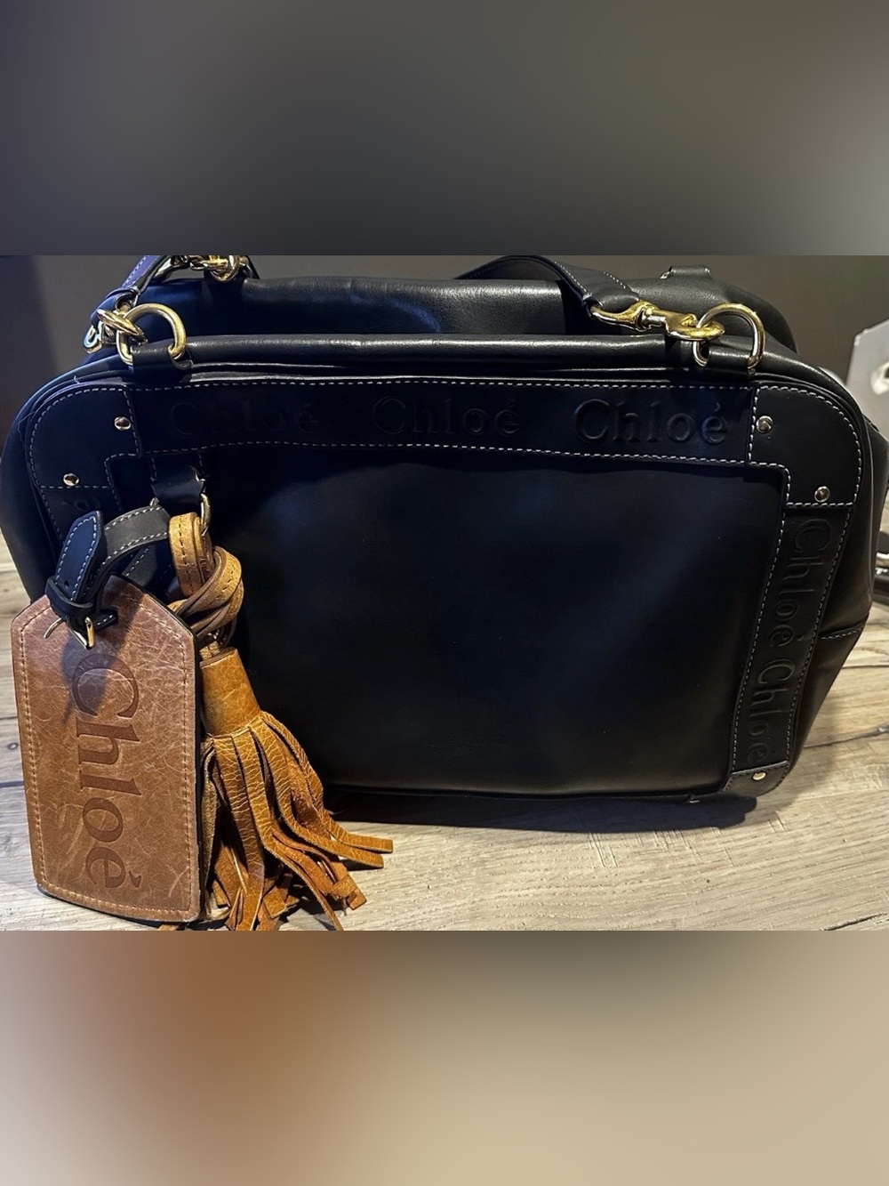 Chloe Black Leather Satchel Bag with Oversized Tassel & COA - Picture 4 of 16